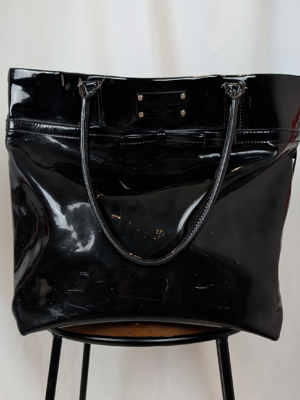 Kate Spade Black Patent Leather Bow Tote Bag - Good Condition